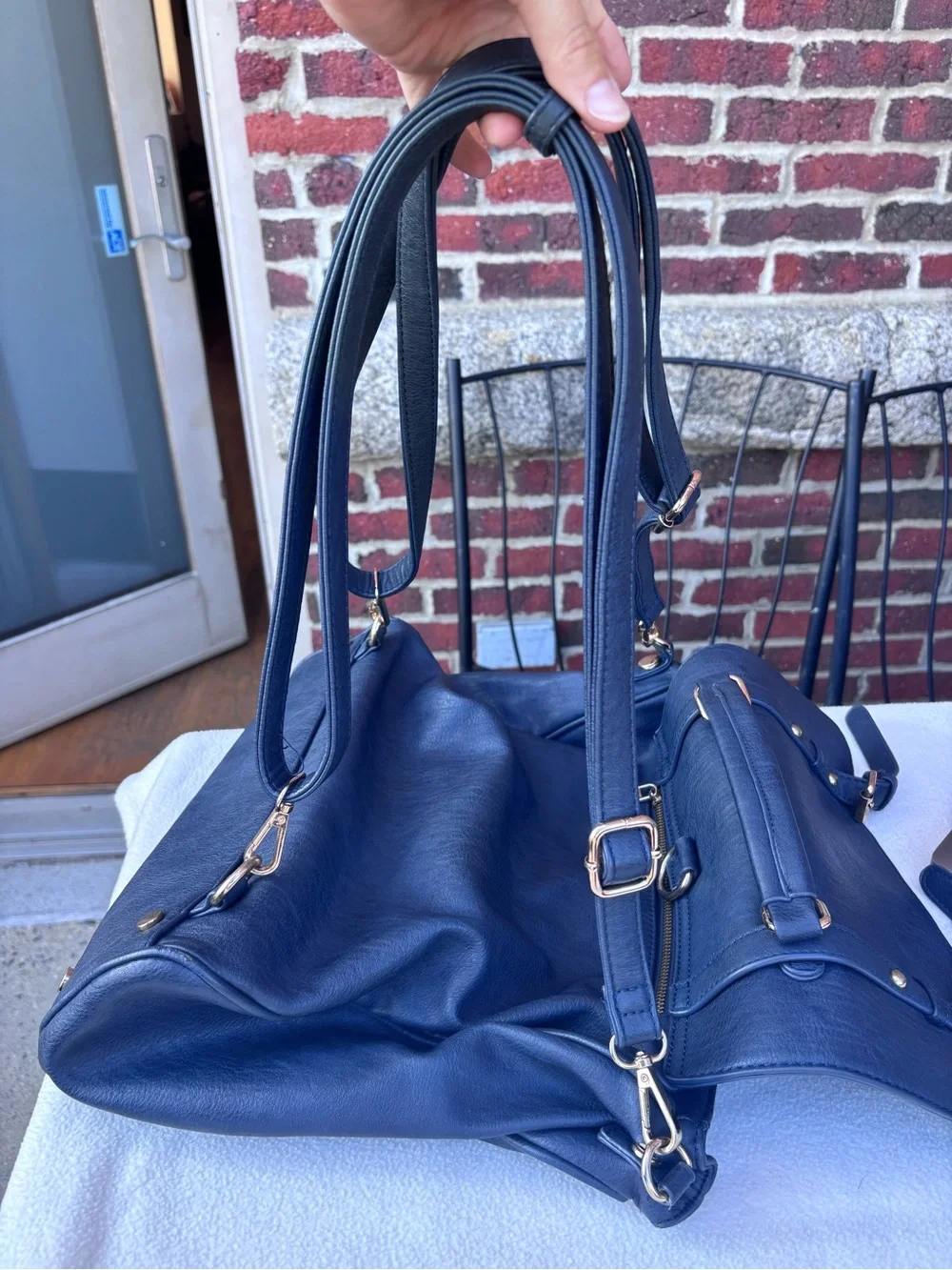 MMS Design Studio Navy Blue Convertible Vegan Leather Backpack Tote